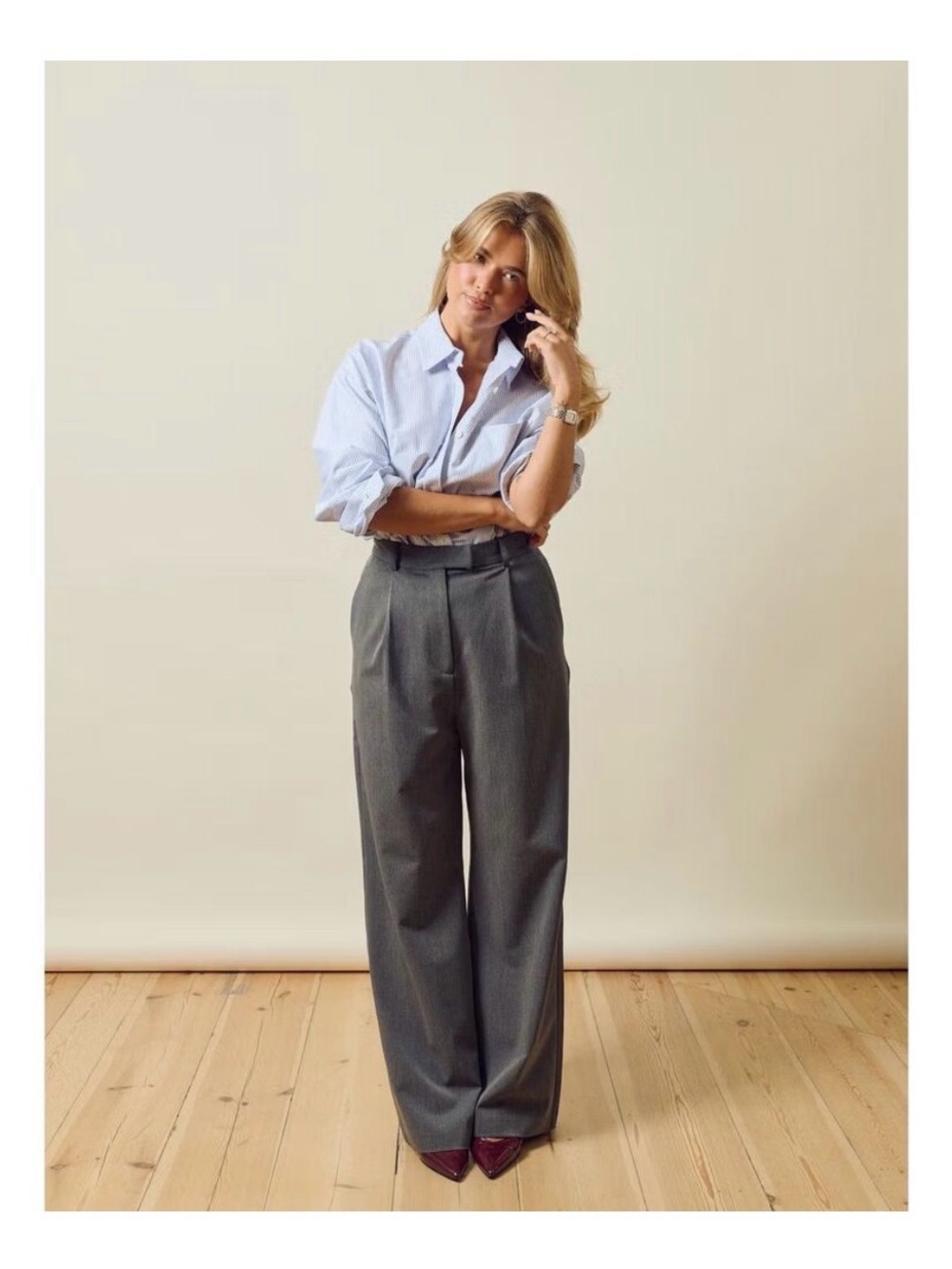 Djerf Avenue Gray Wide-Leg Tailored Trousers